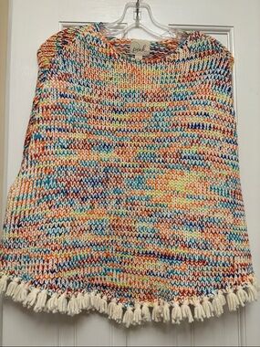Peek Multicolor Knit Tassel-Hem Sweater - White, Blue, Orange, Yellow - size 10